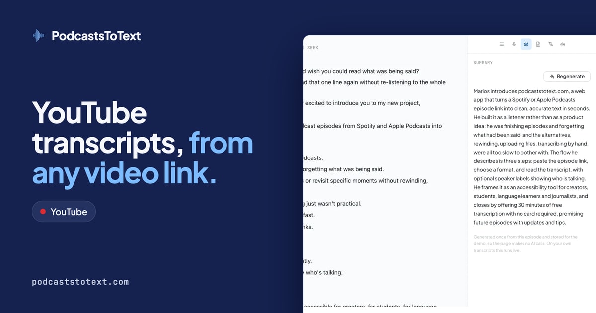 Readable Text Design Free YouTube Transcript Generator: Video to Text